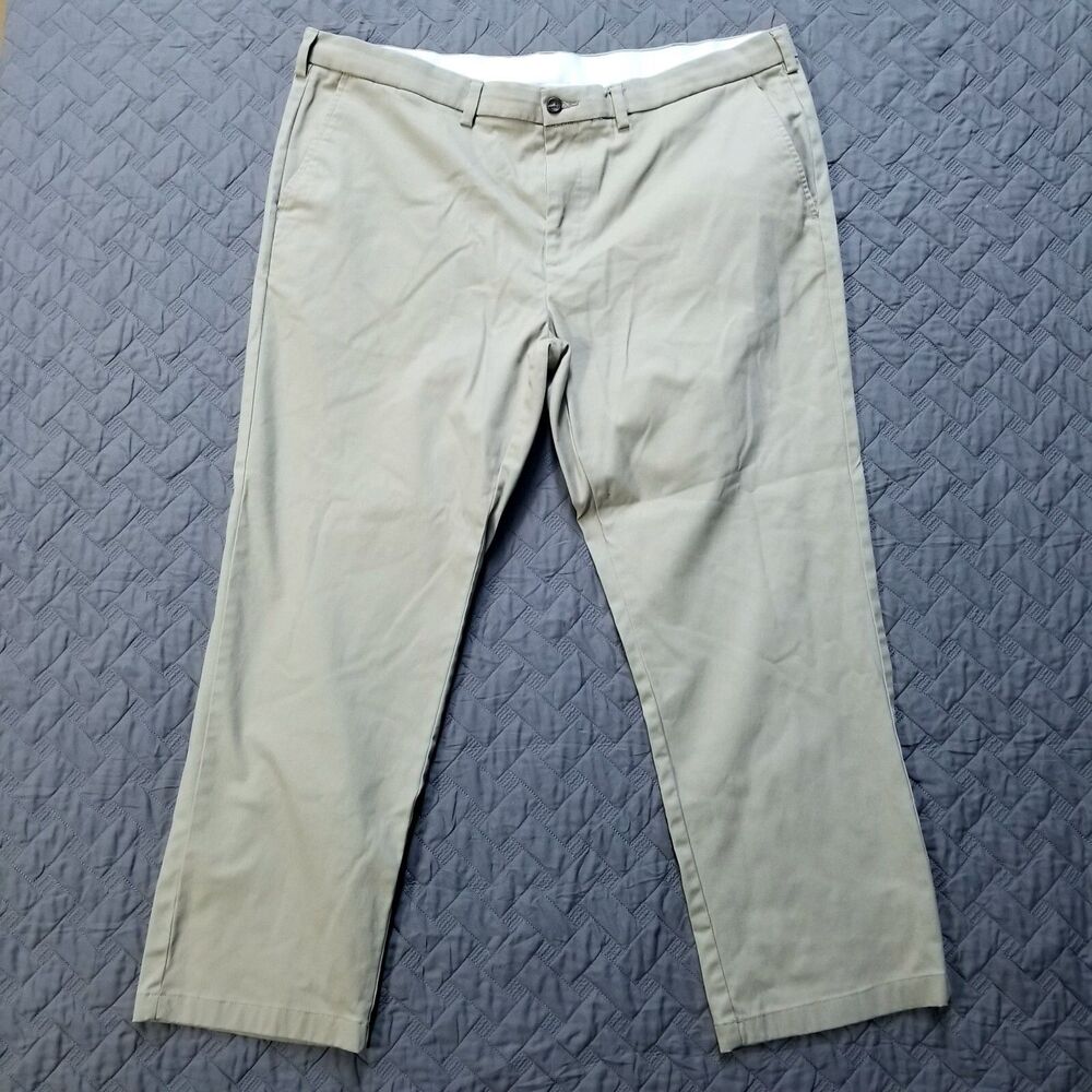 George Chino Khakis Pants Mens 42x30 Brown Flat Front Straight Relaxed Light